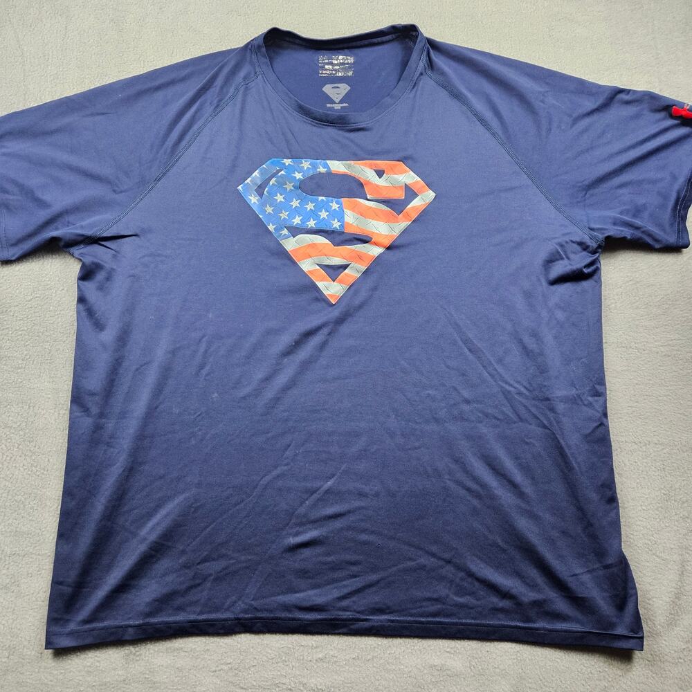 Under Armour Superman Compression Shirt Mens 3XL Navy Blue USA Flag